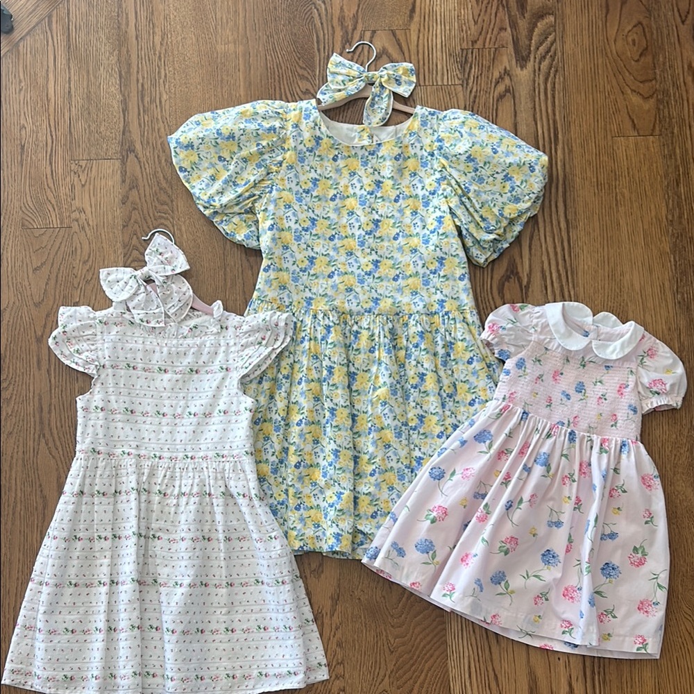 Floral Kids Dress Set - Yellow, White, Pink